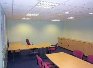 Office fully dry-lined with don suspended ceiling and vertical blinds