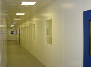 Cleanroom corridor with process observation windows