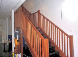 Bespoke hardwood staircase from reception to offices on mezzanine floor