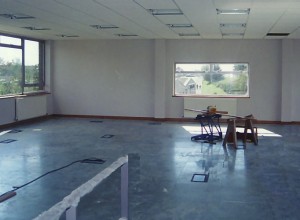 Raised computer floor and suspended ceiling under construction
