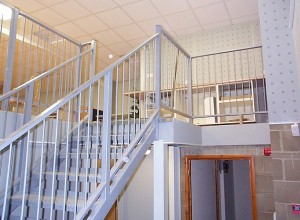 Public access staircase to mezzanine floor