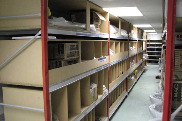 lonspan shelving with storage bins